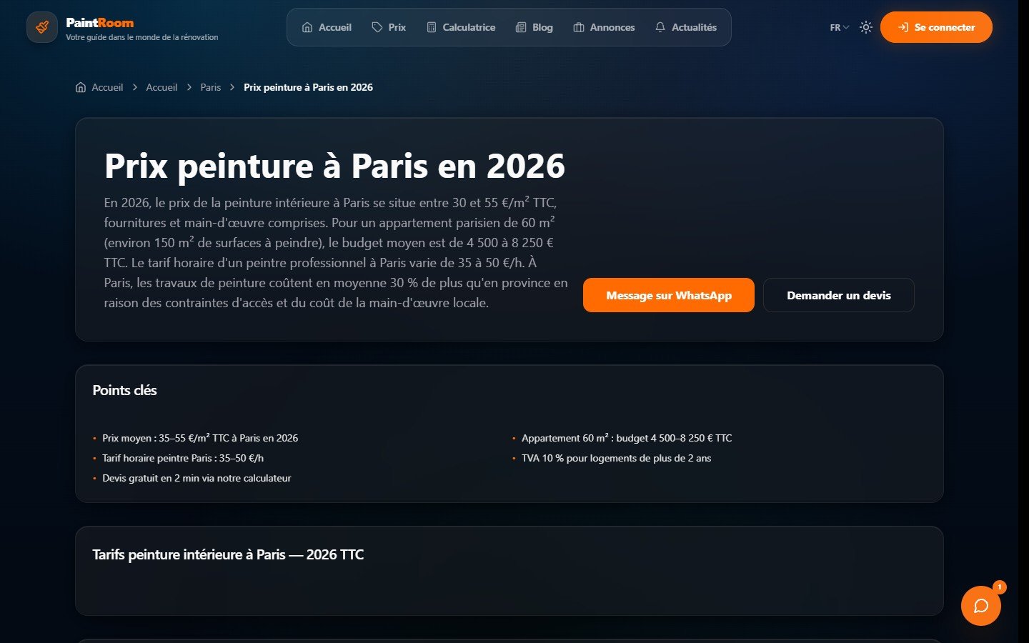 Prix peinture Paris